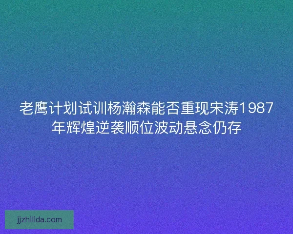 老鹰计划试训杨瀚森能否重现宋涛1987年辉煌逆袭顺位波动悬念仍存
